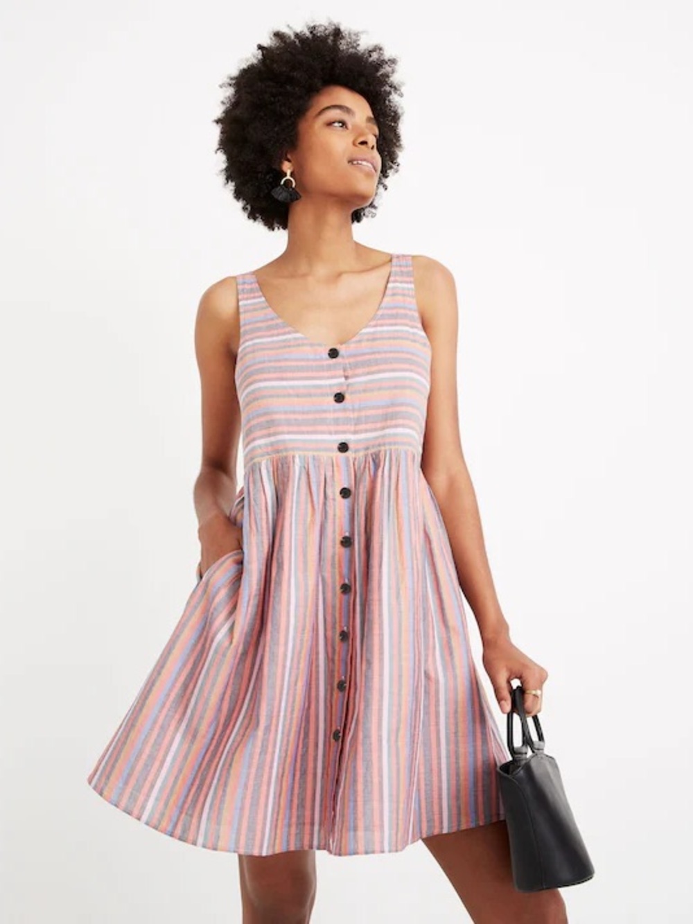 Madewell Scoopneck Babydoll Tank Dress in Rainbow Stripe 100% Cotton